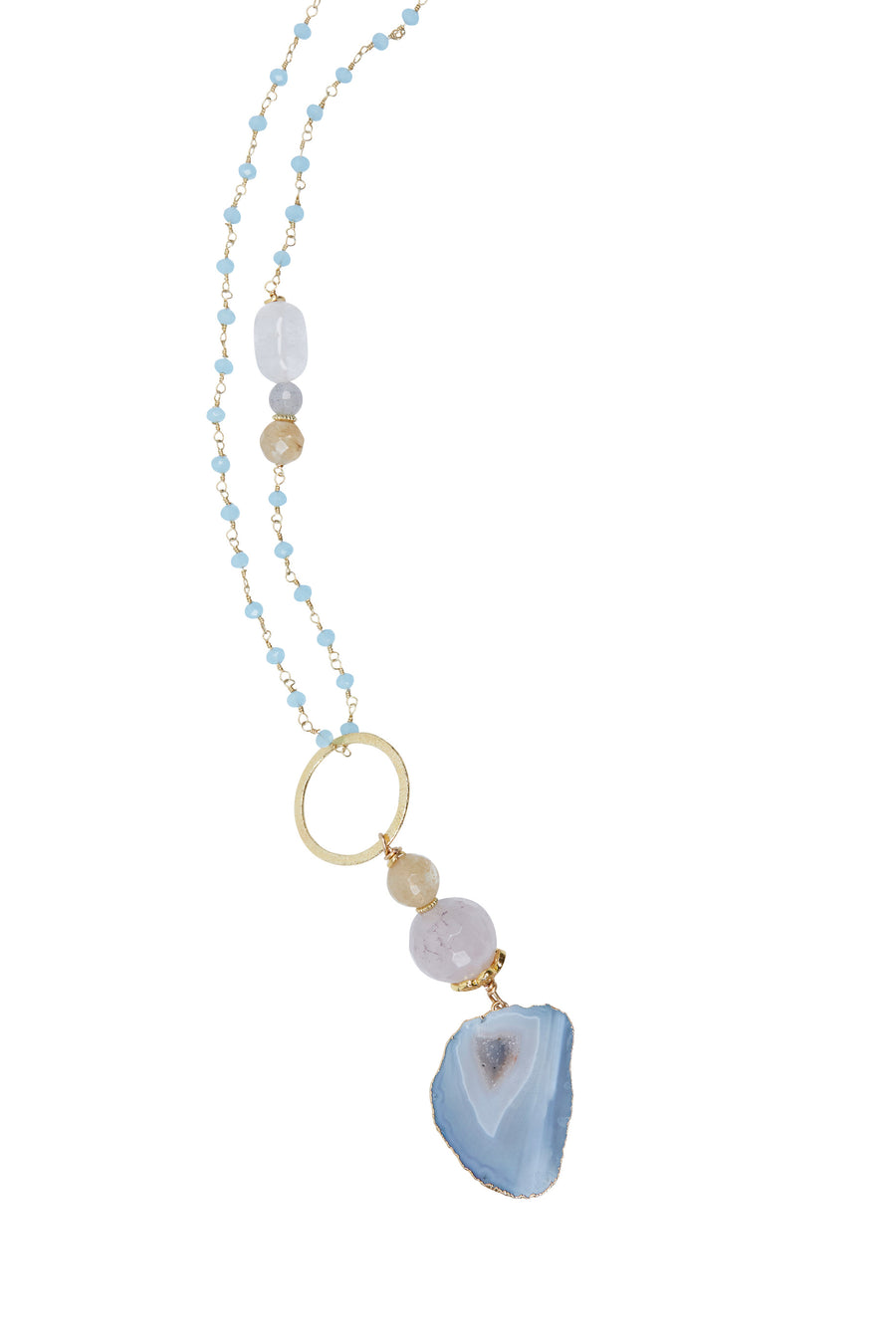 Agate & Citrine Pendant with Aquamarine Chain