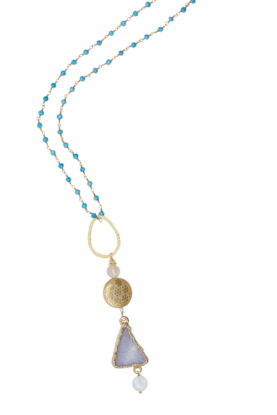 Druzy & Gold Vermeil Pendant with Turquoise Chain