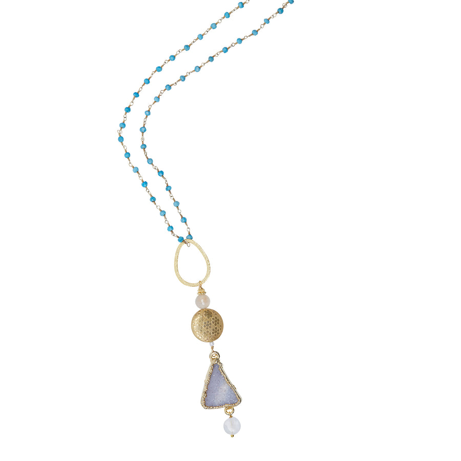 Druzy & Gold Vermeil Pendant with Turquoise Chain