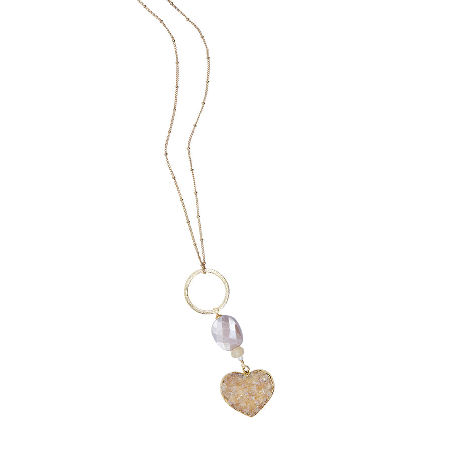 Druzy Heart with 14K Gold Chain