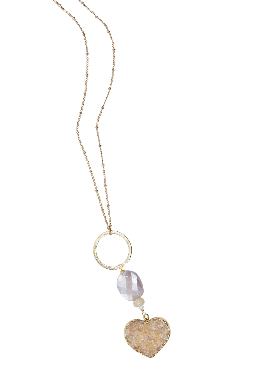 Druzy Heart with 14K Gold Chain