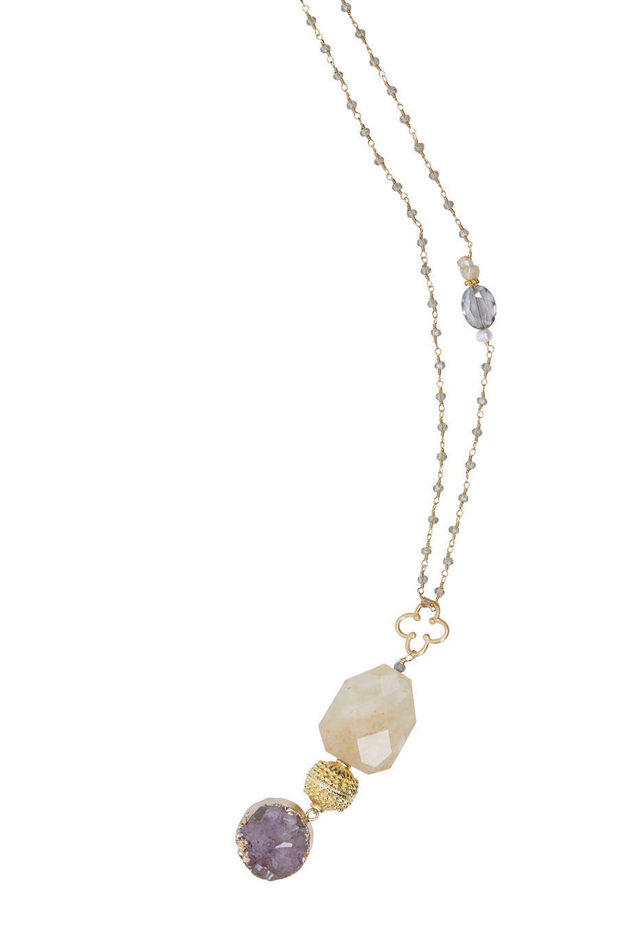 Amethyst Pendant with Smokey Quartz Chain