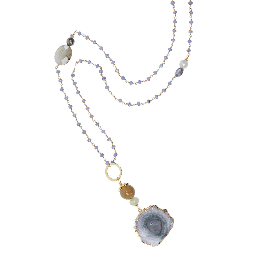 Amethyst Slice Pendant with Amethyst Chain