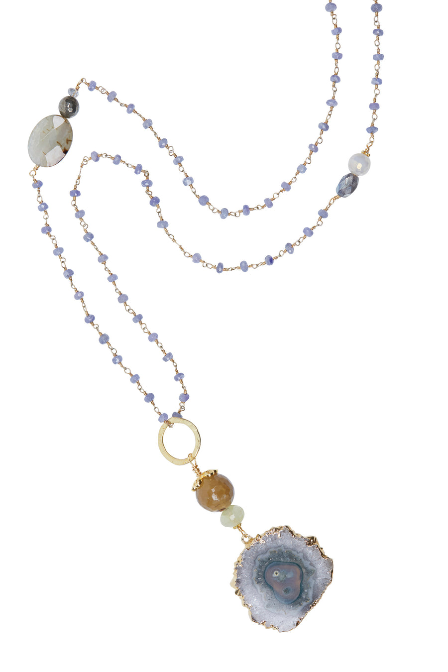 Amethyst Slice Pendant with Amethyst Chain