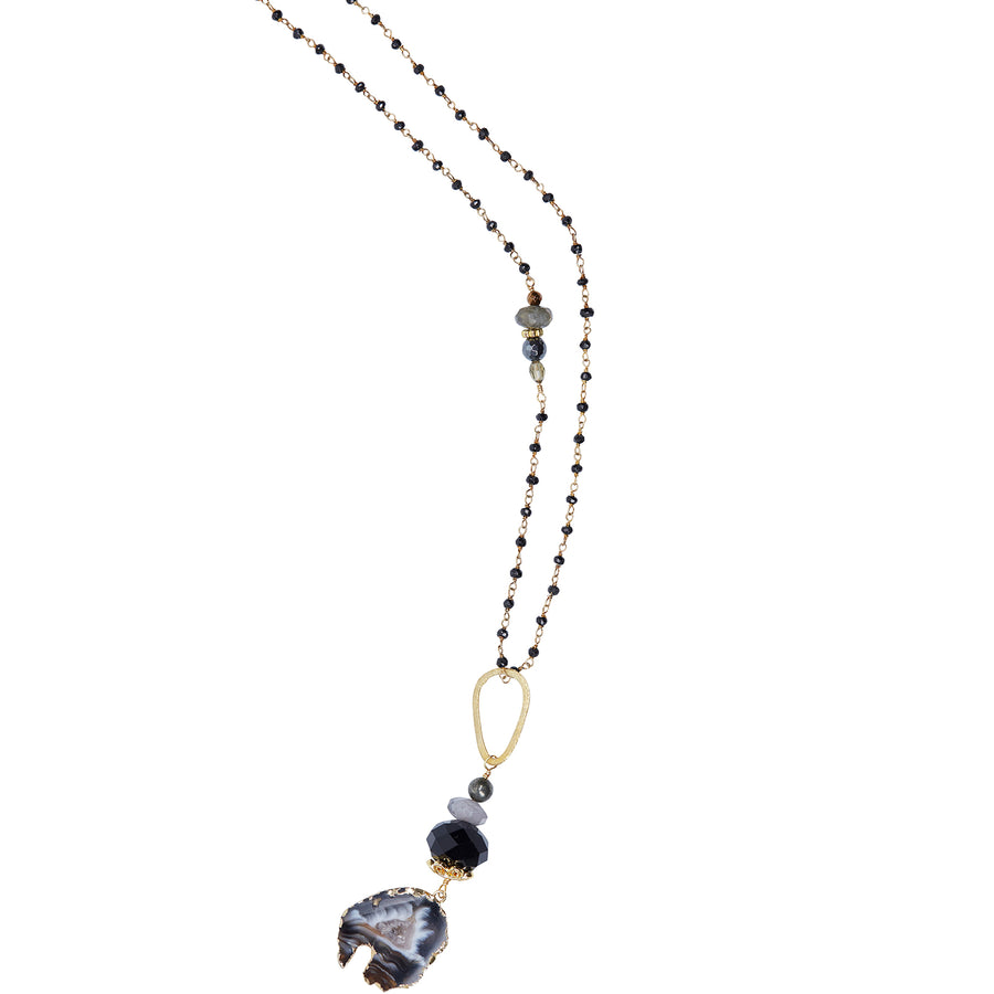 Agate Slice Pendant with Black Spinal Chain