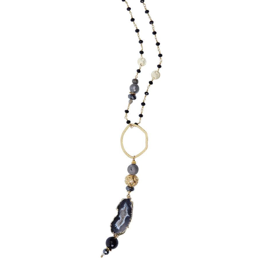Agate Pendant with Onyx & Coin Chain