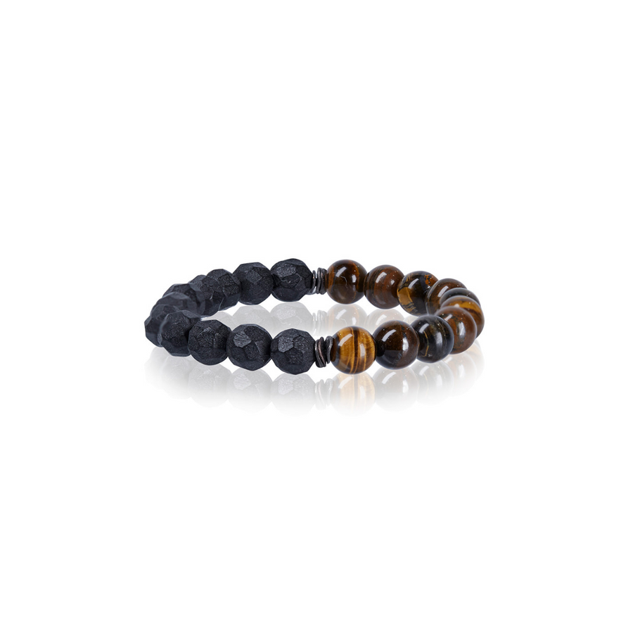 Textured Wood & Tigers Eye Bracelet