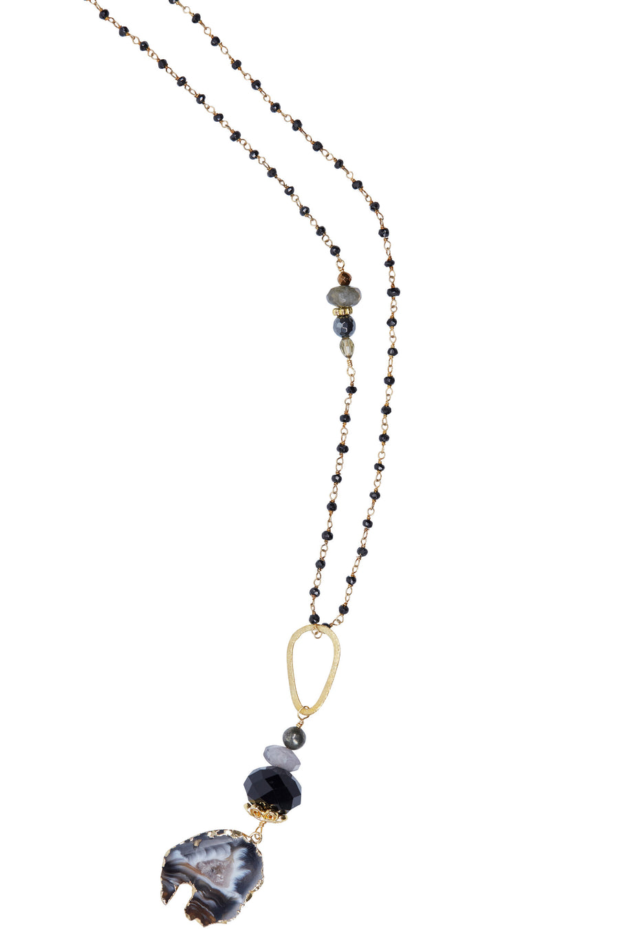 Agate Slice Pendant with Black Spinal Chain