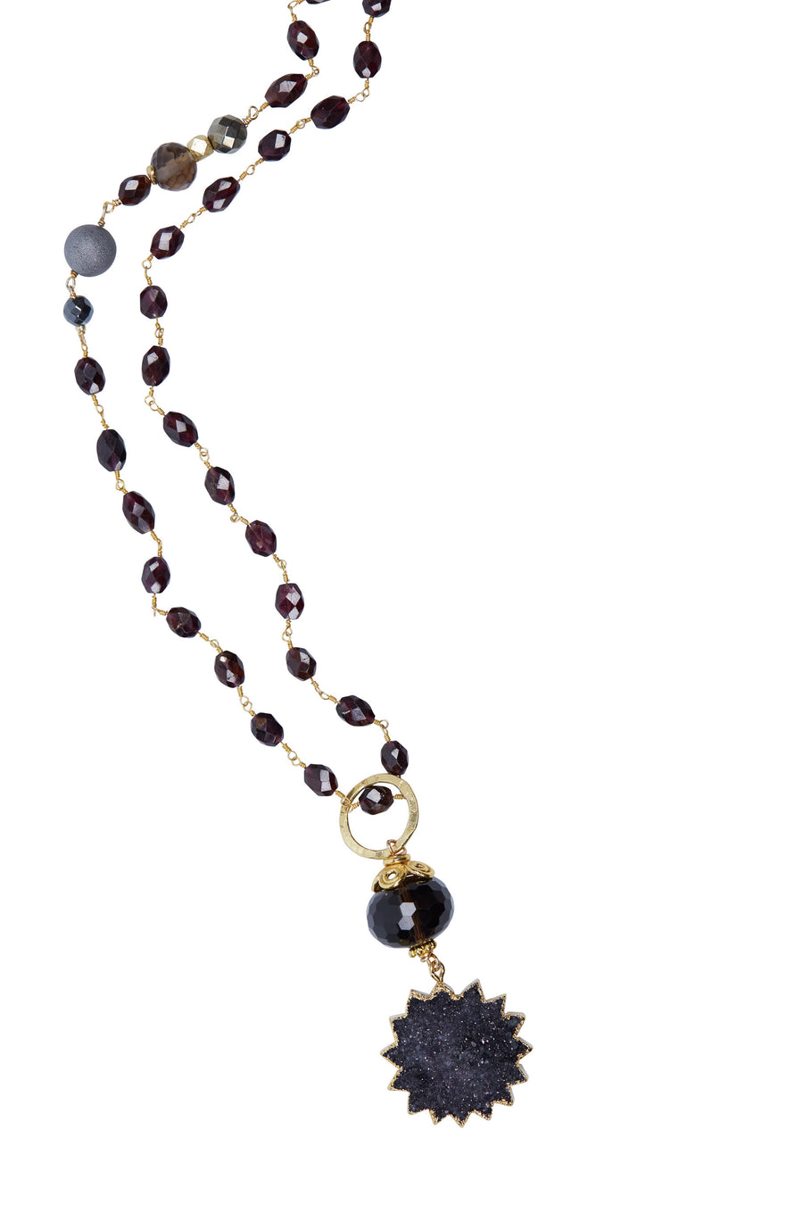 Druzy Stardust with Garnet Chain