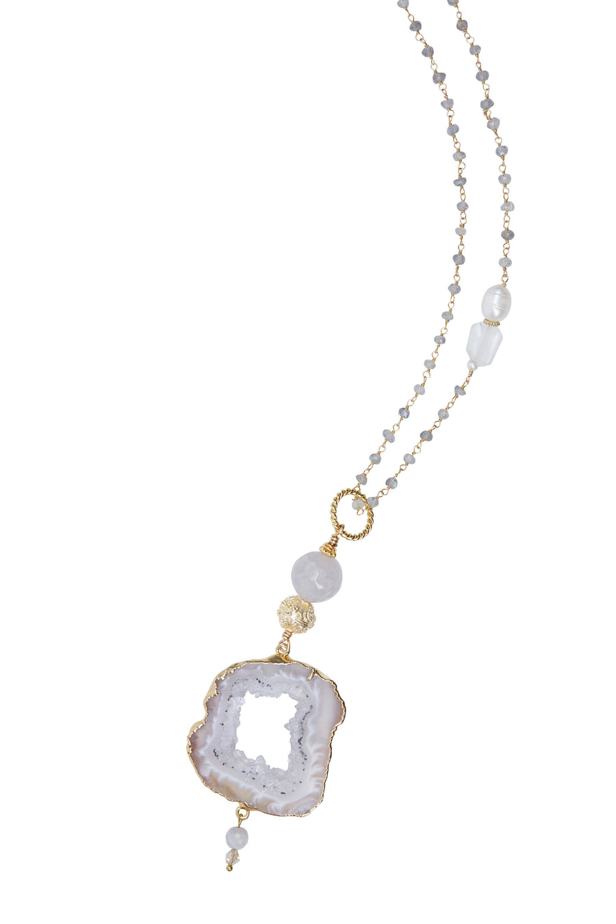 Clear Quartz Slice with Mystic Labradorite Chain