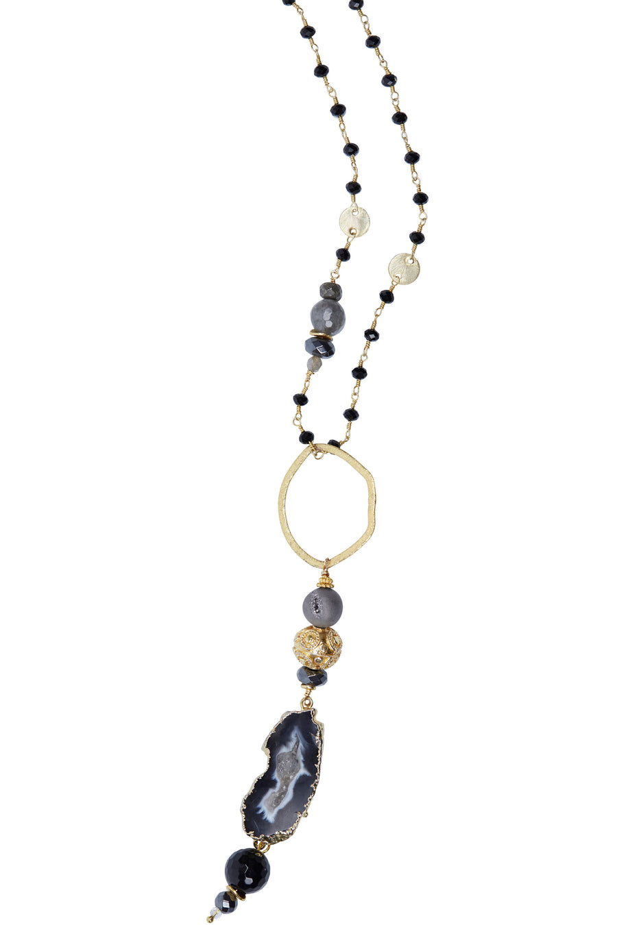 Agate Pendant with Onyx & Coin Chain