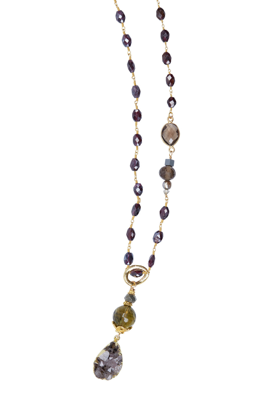 Amethyst Pendant with Mystic Garnet Chain