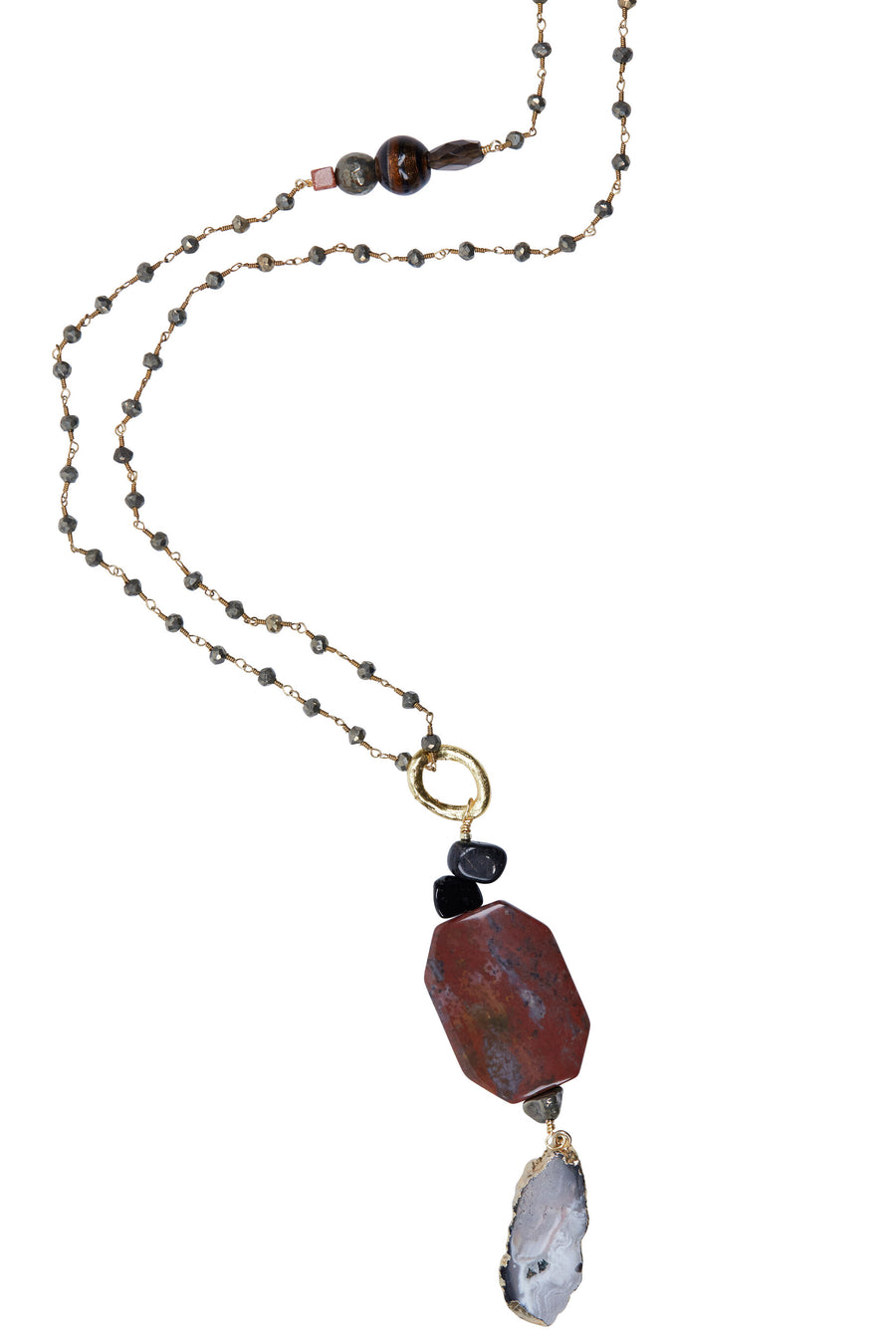 Agate Drop & Jasper Cluster with Pyrite Chain