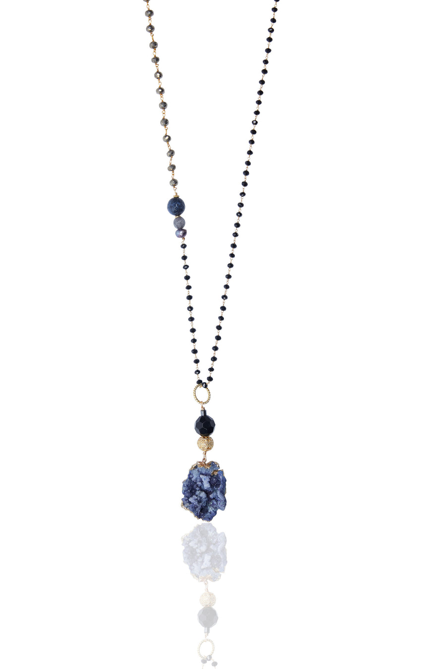 Large Blue Druzy with Multi Stone Wire Wrapped Chain