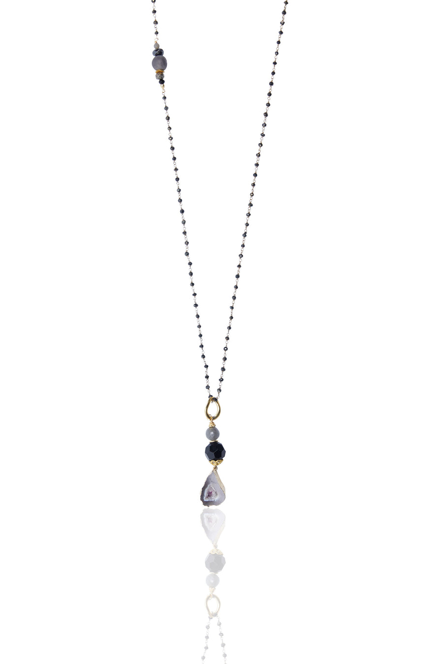 Agate & Labradorite Drop with Onyx Wire Wrapped Chain