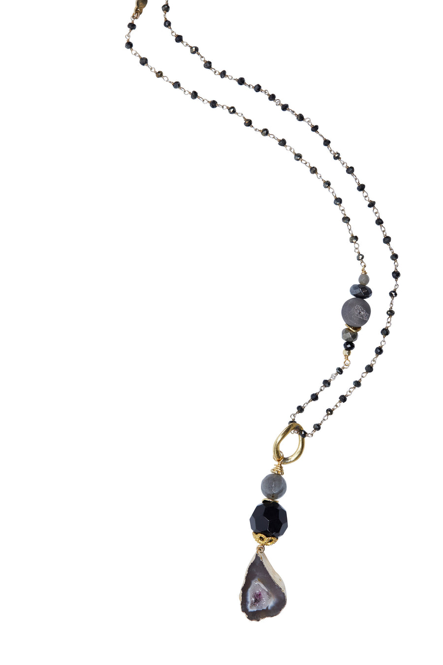 Agate & Labradorite Drop with Onyx Wire Wrapped Chain
